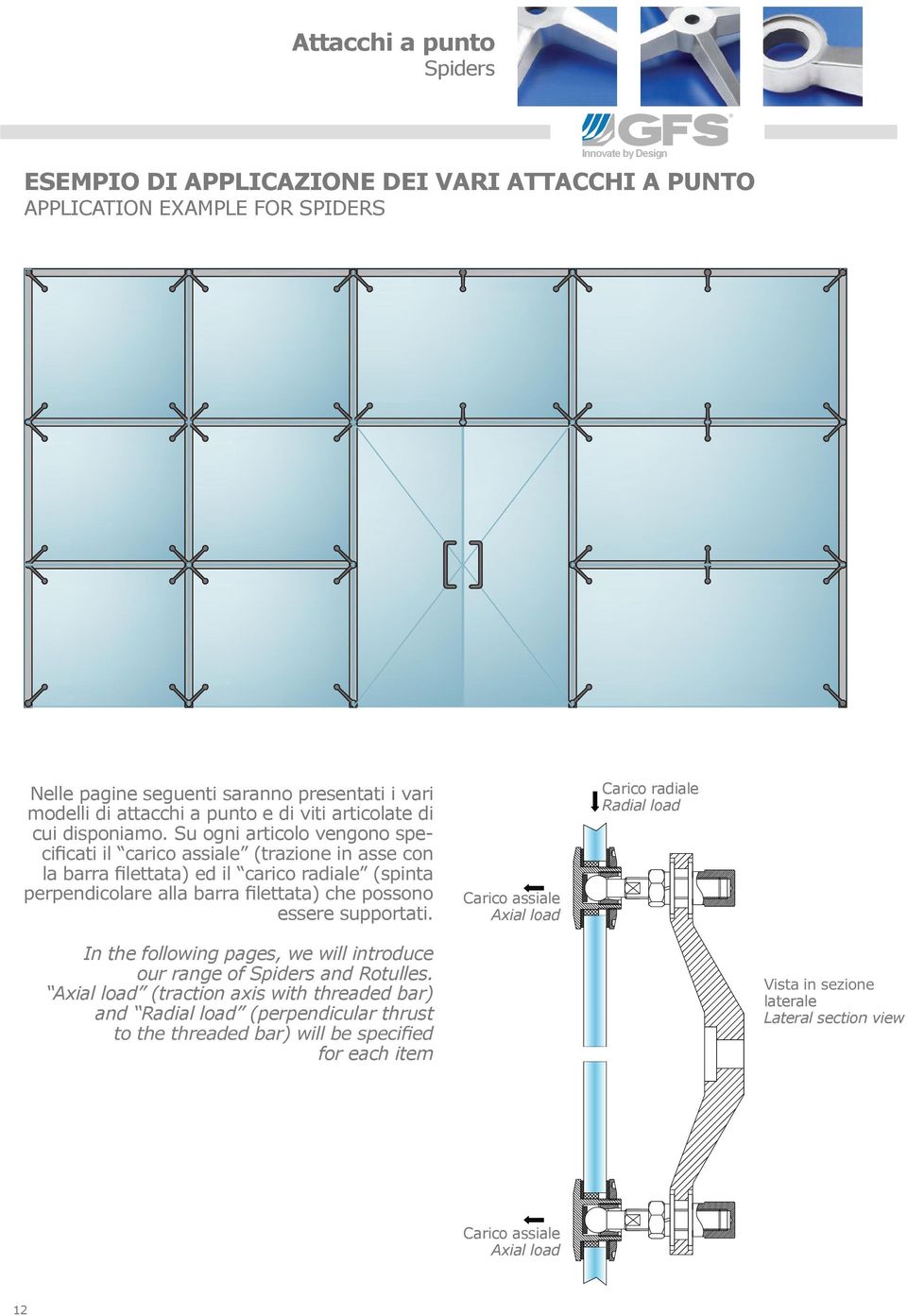 Carico radiale Radial load Carico assiale Axial load In the following pages, we will introduce our range of Spiders and Rotulles.