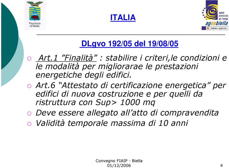 energetiche degli edifici. Art.