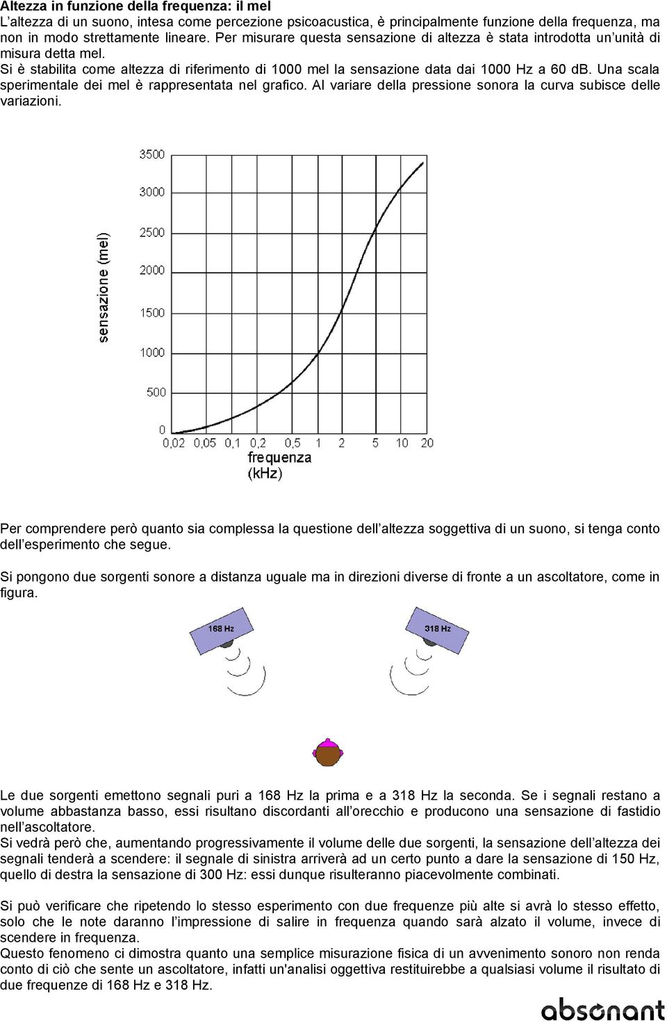 Una scala sperimentale dei mel è rappresentata nel grafico. Al variare della pressione sonora la curva subisce delle variazioni.