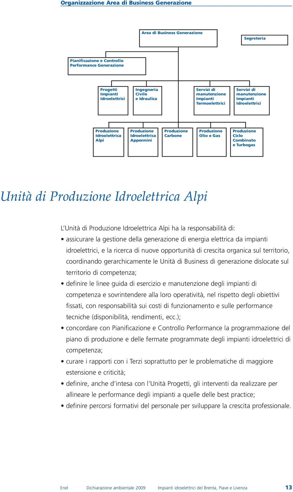 Gas Produzione Ciclo Combinato e Turbogas Unità di Produzione Idroelettrica Alpi L Unità di Produzione Idroelettrica Alpi ha la responsabilità di: assicurare la gestione della generazione di energia