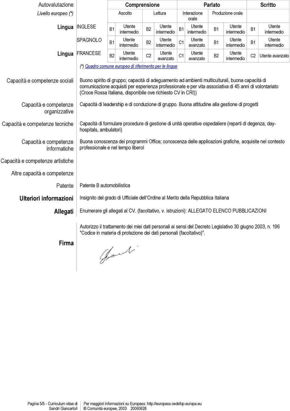 esperienza professionale e per vita associativa di 45 anni di volontariato (Croce Rossa Italiana, disponibile ove richiesto CV in CRI)) Capacità di leadership e di conduzione di gruppo.