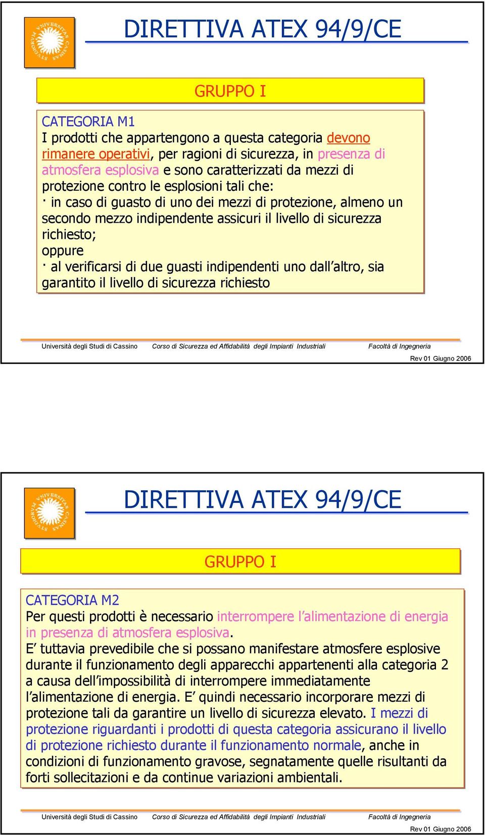 oppure al verificarsi di due guasti indipendenti uno dall altro, sia garantito il livello di sicurezza richiesto DIRETTIVA ATEX 94/9/CE GRUPPO I CATEGORIA M2 Per questi prodotti è necessario