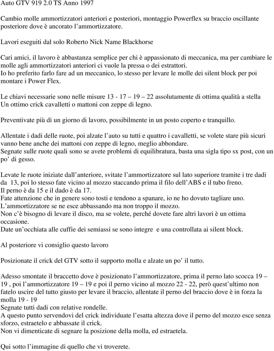 la pressa o dei estrattori. Io ho preferito farlo fare ad un meccanico, lo stesso per levare le molle dei silent block per poi montare i Power Flex.