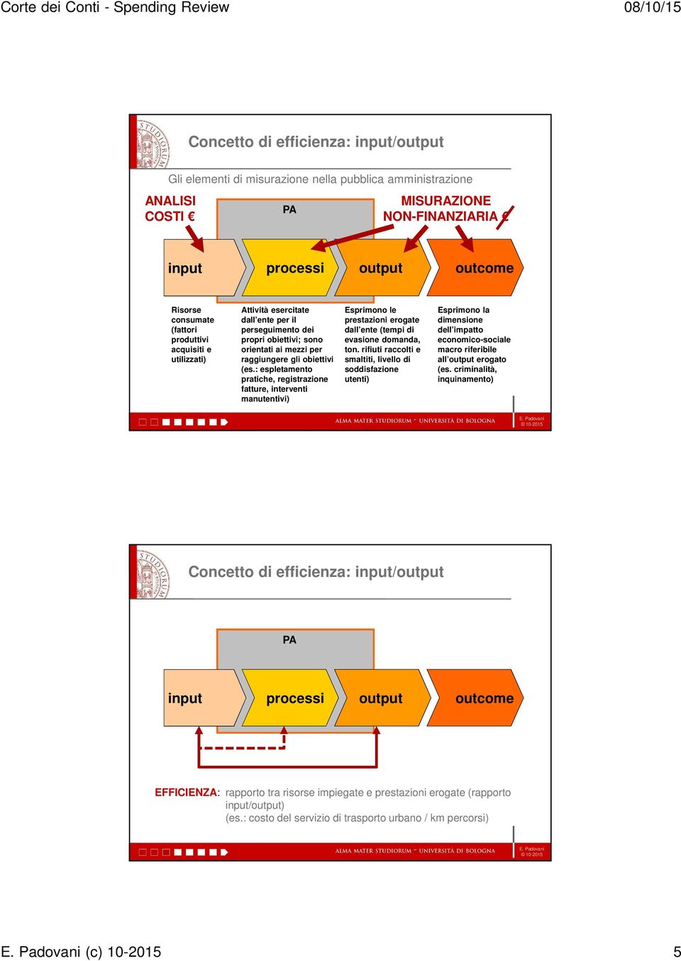 : espletamento pratiche, registrazione fatture, interventi manutentivi) Esprimono le prestazioni erogate dall ente (tempi di evasione domanda, ton.