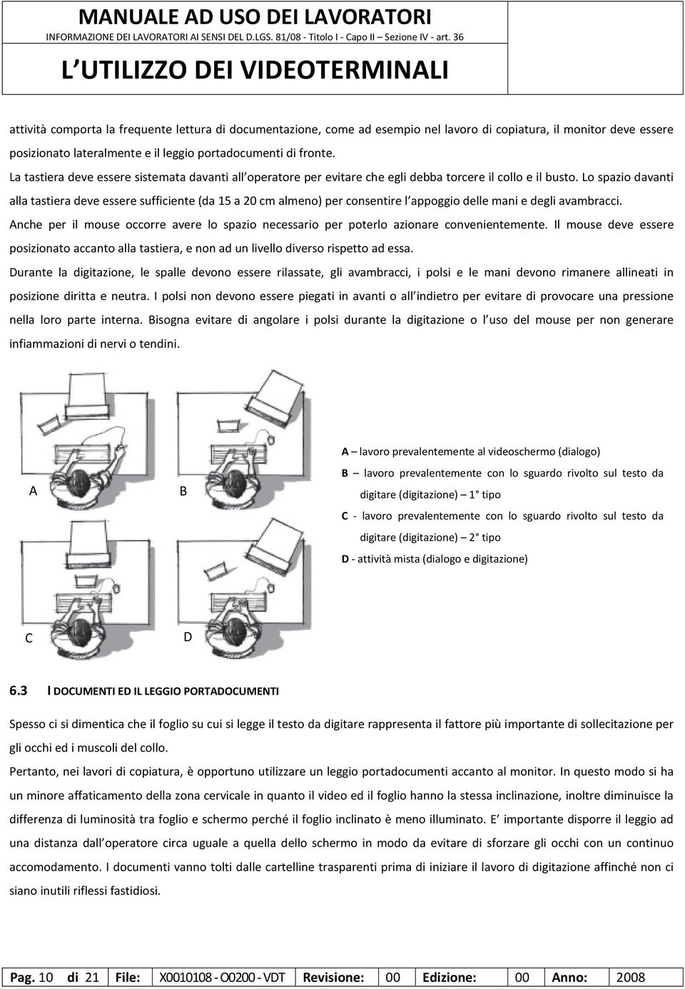 Lo spazio davanti alla tastiera deve essere sufficiente (da 15 a 20 cm almeno) per consentire l appoggio delle mani e degli avambracci.