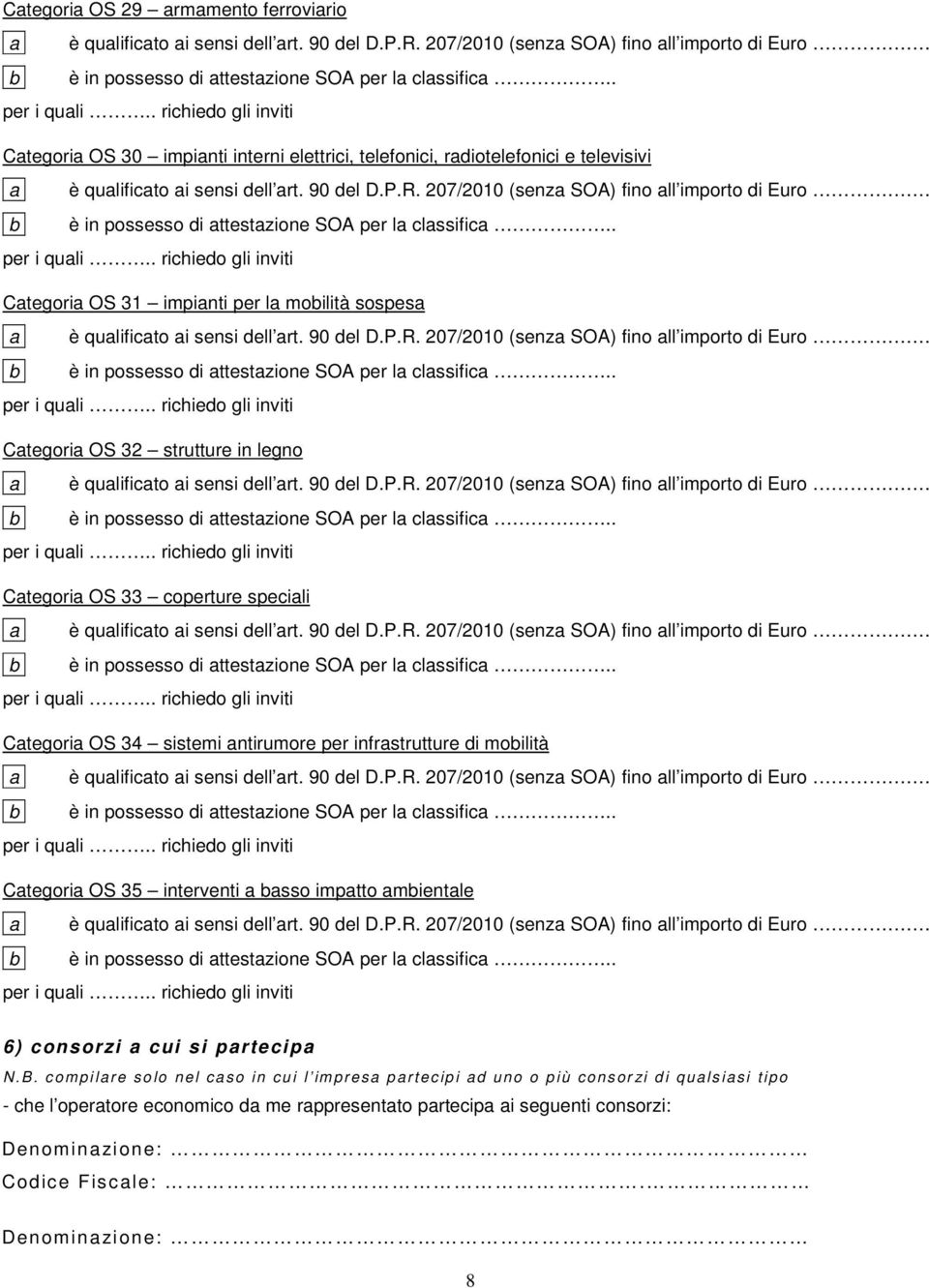 Categoria OS 35 interventi a basso impatto ambientale 6) consorzi a cui si partecipa N.B.