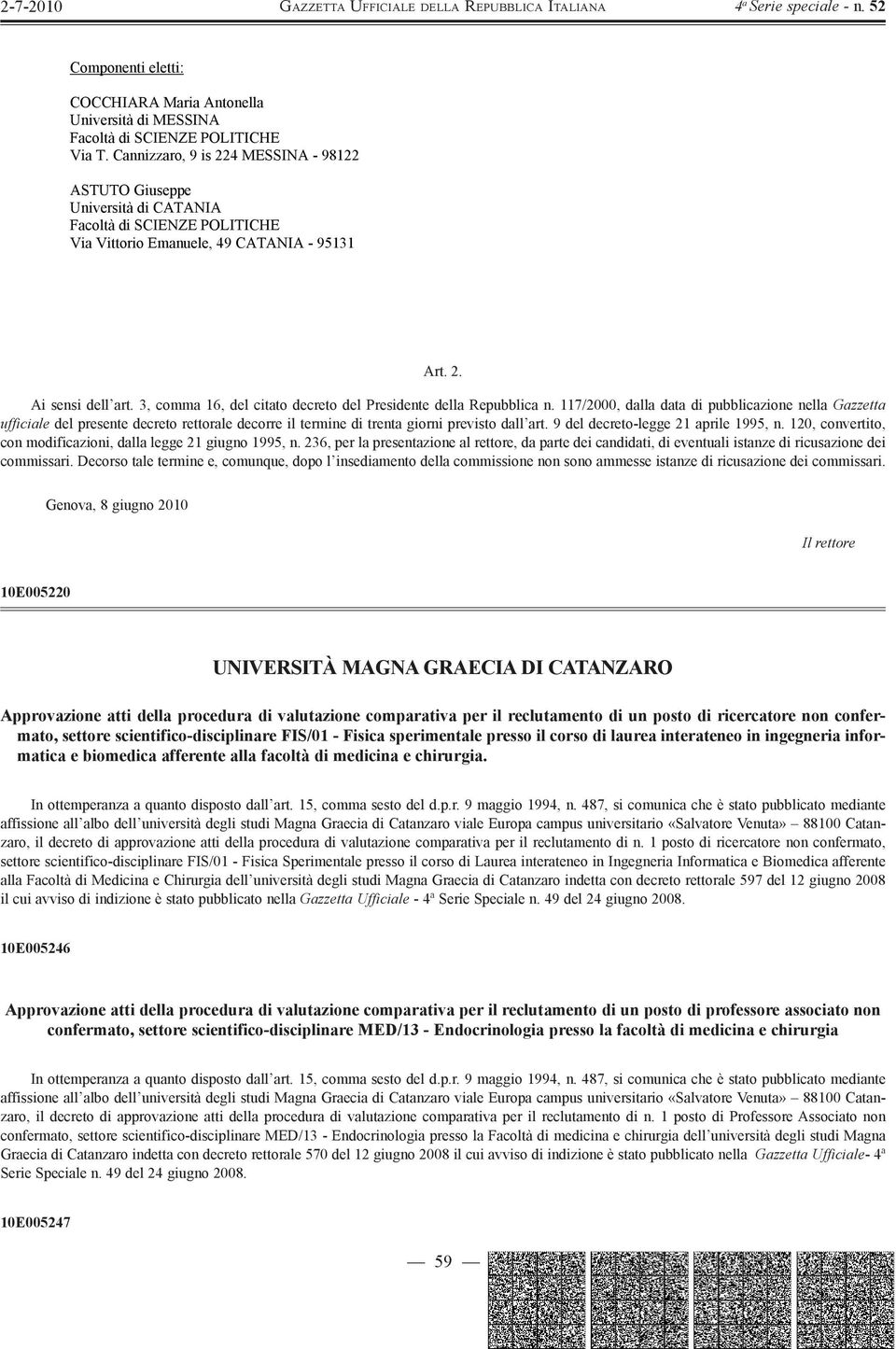 3, comma 16, del citato decreto del Presidente della Repubblica n.