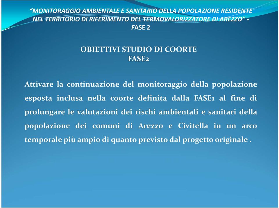 esposta inclusa nella coorte definita dalla FASE1 al fine di prolungare le valutazioni dei rischi ambientali e