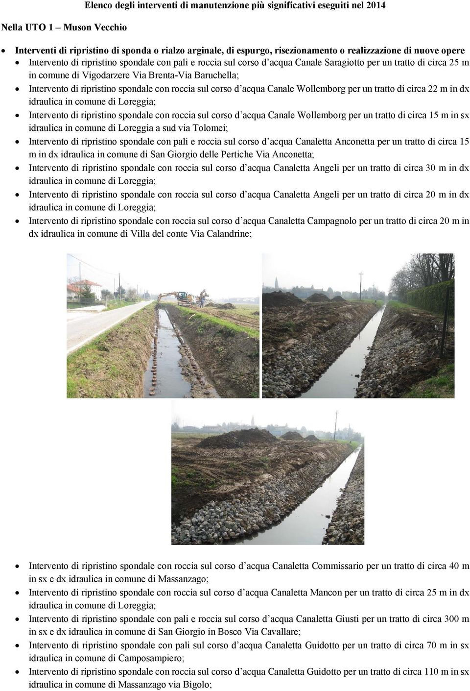 ripristino spondale con roccia sul corso d acqua Canale Wollemborg per un tratto di circa 22 m in dx idraulica in comune di Loreggia; Intervento di ripristino spondale con roccia sul corso d acqua