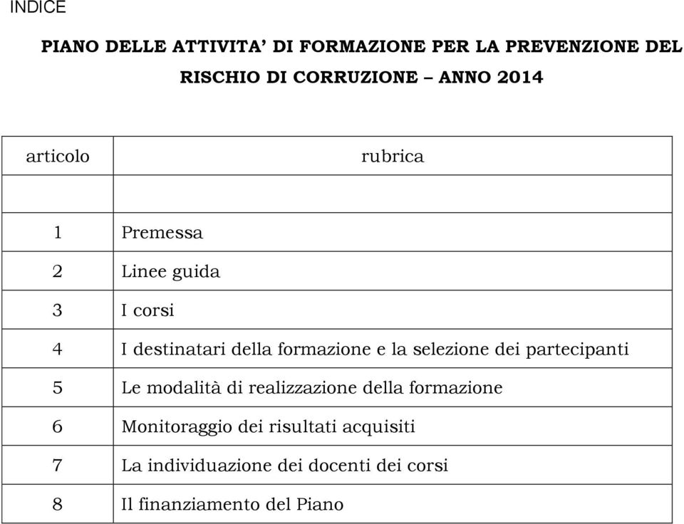 la selezione dei partecipanti 5 Le modalità di realizzazione della formazione 6 Monitoraggio