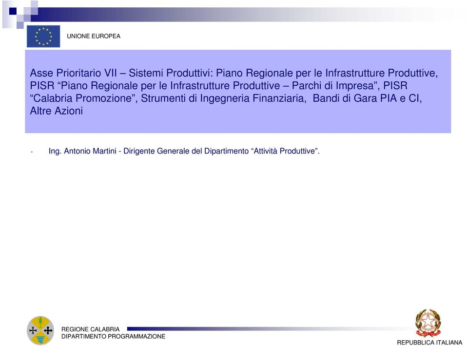 Produttive Parchi di Impresa, PISR Calabria Promozione, Strumenti di