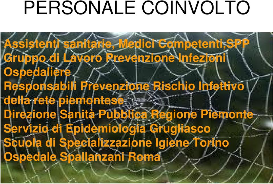della rete piemontese Direzione Sanità Pubblica Regione Piemonte Servizio di