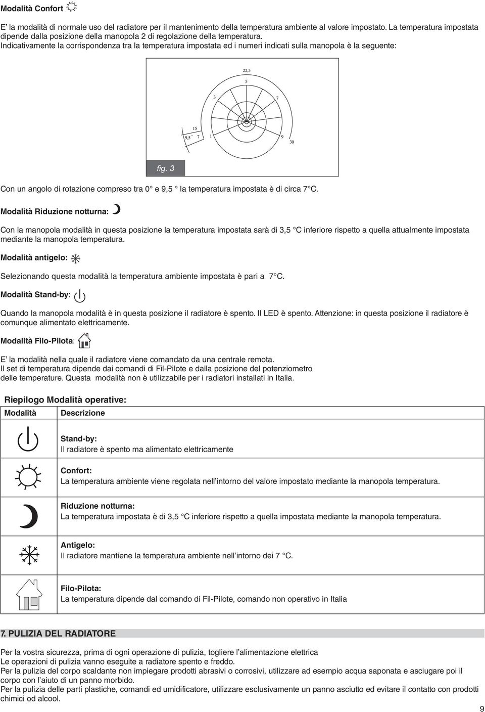 Indicativamente la corrispondenza tra la temperatura impostata ed i numeri indicati sulla manopola è la seguente: fig.