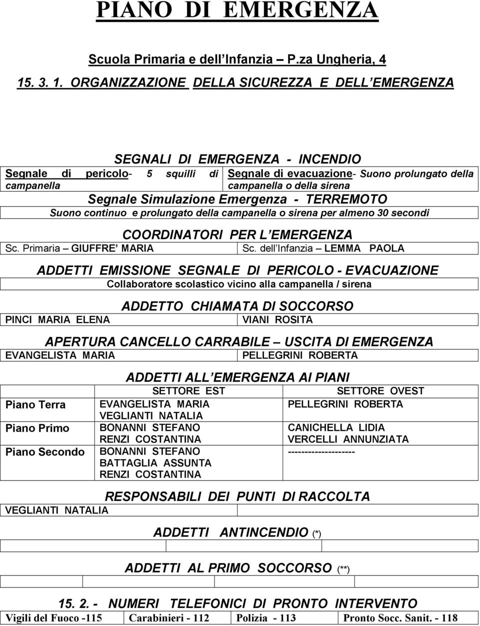 ORGANIZZAZIONE DELLA SICUREZZA E DELL EMERGENZA Segnale di pericolocampanella SEGNALI DI EMERGENZA - INCENDIO 5 squilli di Segnale di evacuazione- Suono prolungato della campanella o della sirena