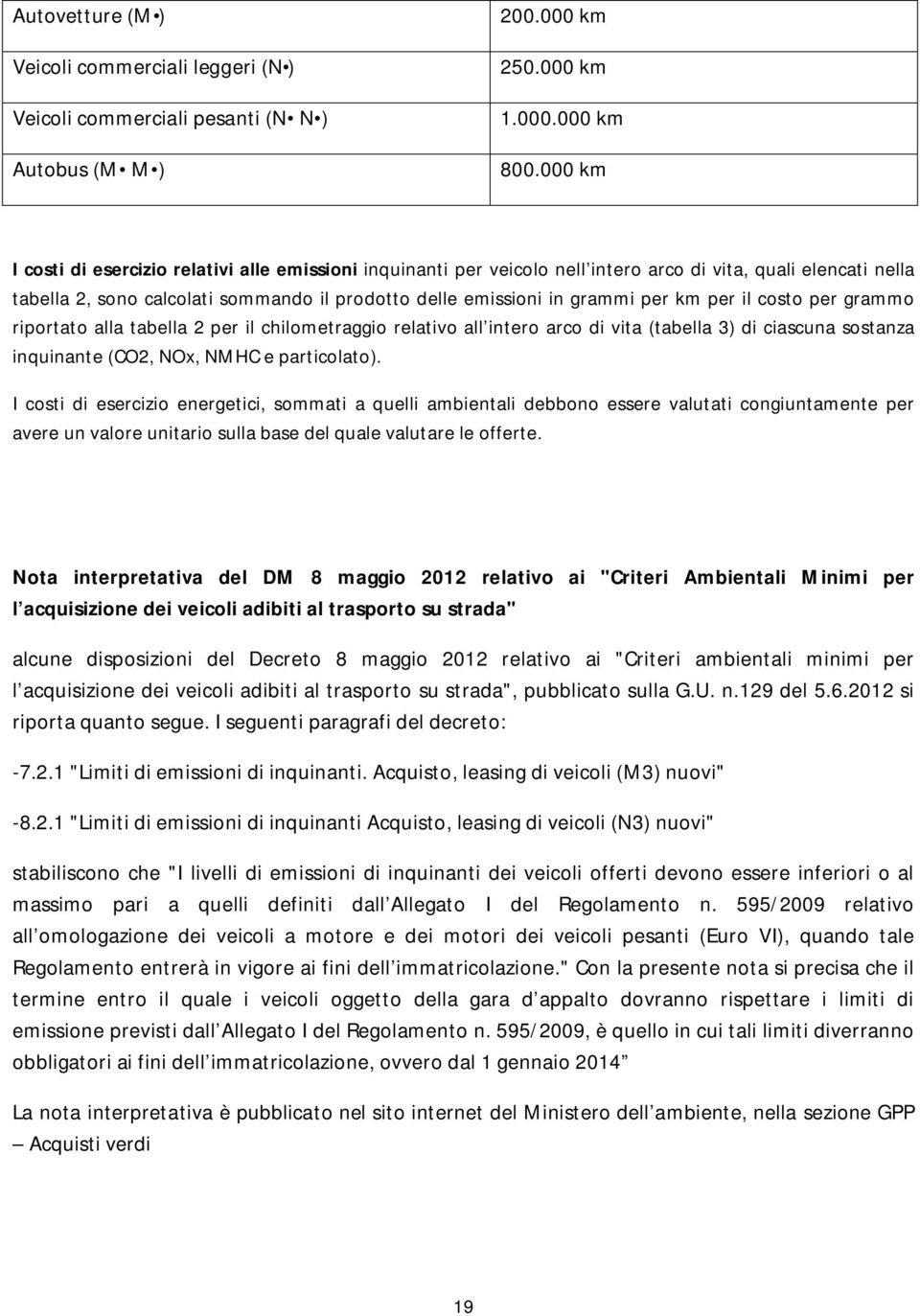 km per il costo per grammo riportato alla tabella 2 per il chilometraggio relativo all intero arco di vita (tabella 3) di ciascuna sostanza inquinante (CO2, NOx, NMHC e particolato).