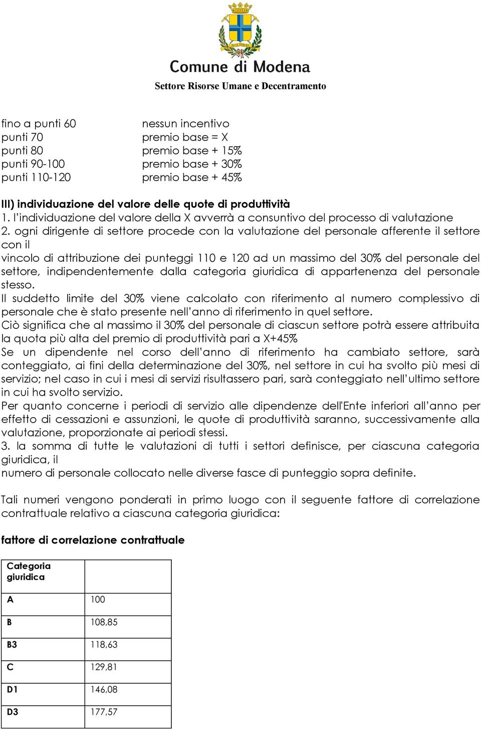 ogni dirigente di settore procede con la valutazione del personale afferente il settore con il vincolo di attribuzione dei punteggi 110 e 120 ad un massimo del 30% del personale del settore,