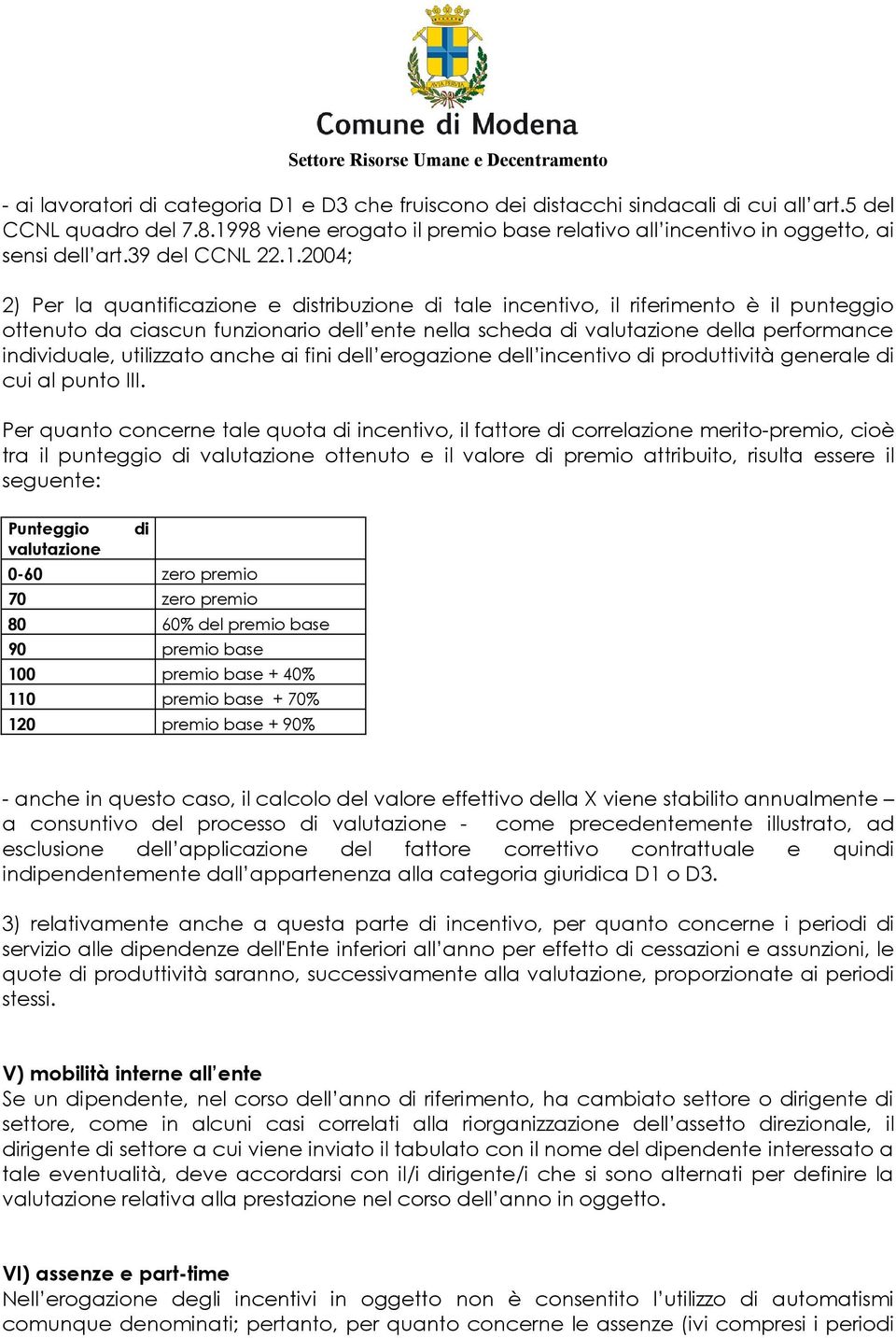 punteggio ottenuto da ciascun funzionario dell ente nella scheda di valutazione della performance individuale, utilizzato anche ai fini dell erogazione dell incentivo di produttività generale di cui