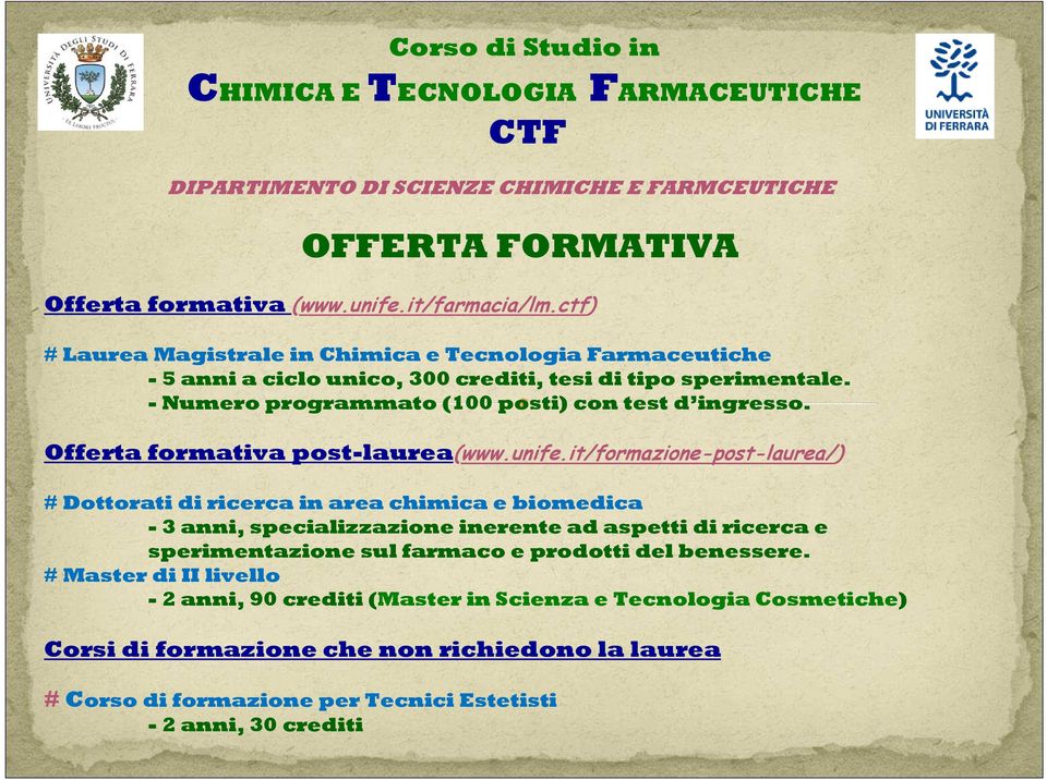 Offerta formativa post-laurea(www.unife.