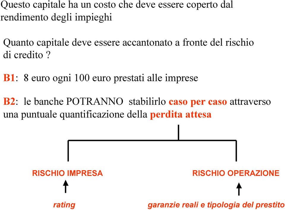 B1: 8 euro ogni 100 euro prestati alle imprese B2: le banche POTRANNO stabilirlo caso per caso