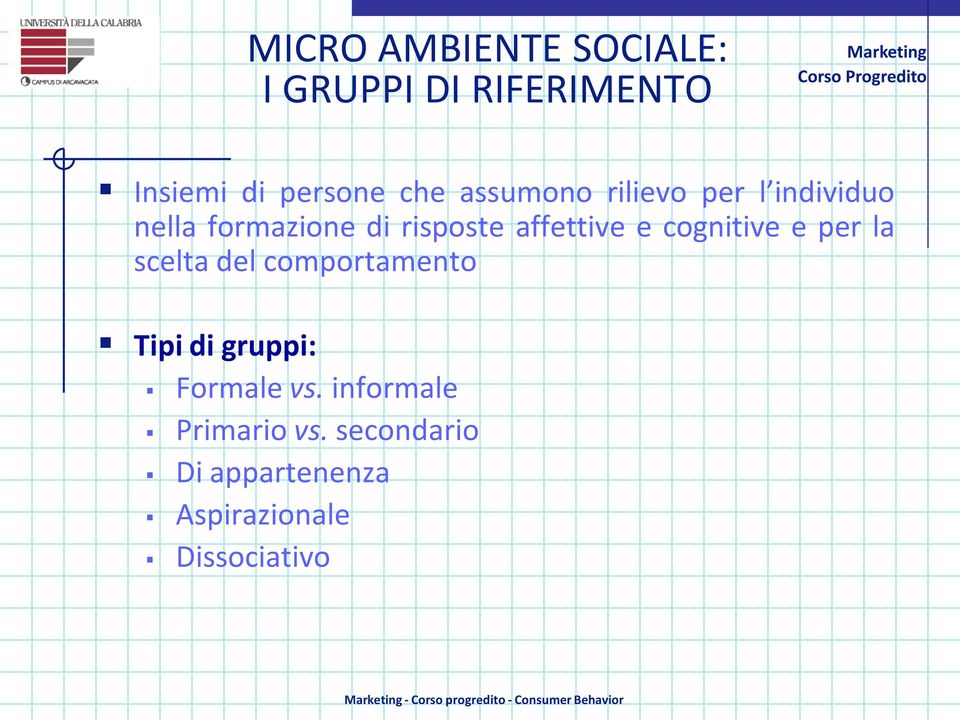 cognitive e per la scelta del comportamento Tipi di gruppi: Formale vs.