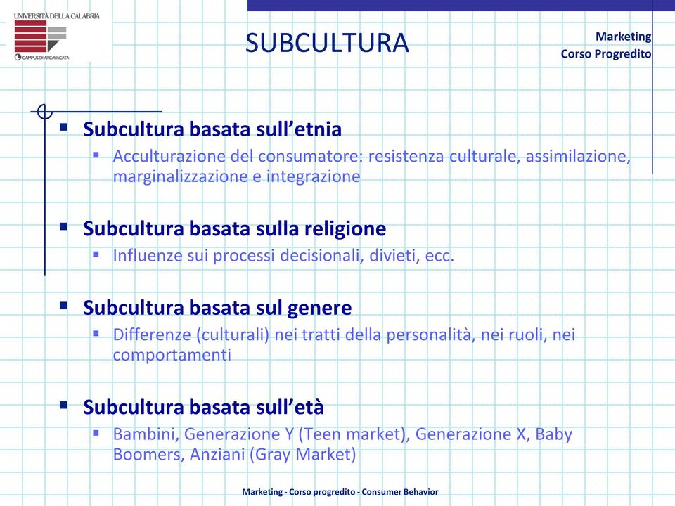 ecc. Subcultura basata sul genere Differenze (culturali) nei tratti della personalità, nei ruoli, nei