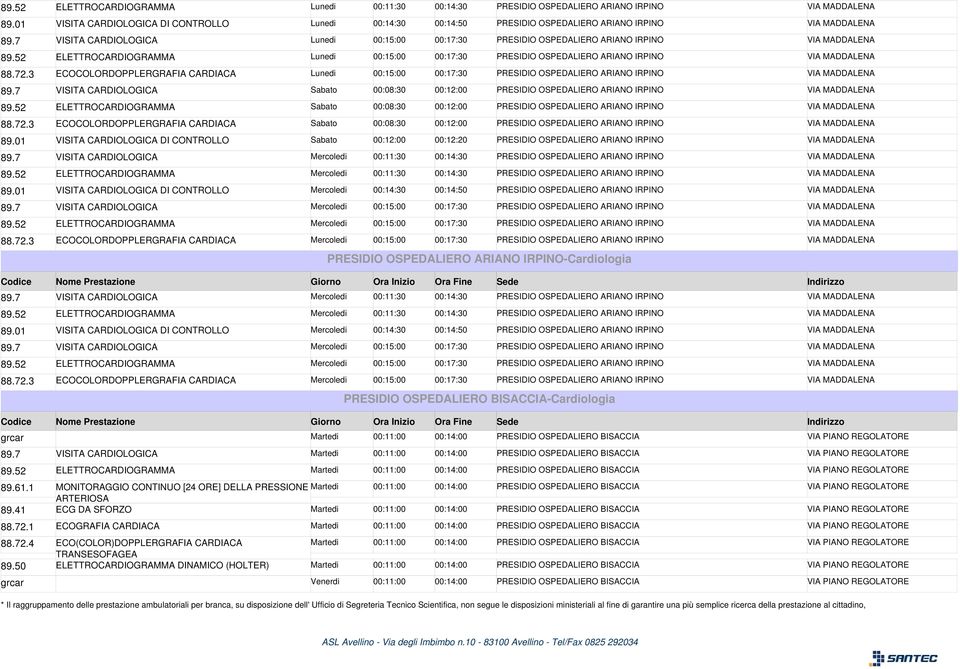 00:12:00 PRESIDIO OSPEDALIERO ARIANO IRPINO VIA MADDALENA Sabato 00:08:30 00:12:00 PRESIDIO OSPEDALIERO ARIANO IRPINO VIA MADDALENA Sabato 00:08:30 00:12:00 PRESIDIO OSPEDALIERO ARIANO IRPINO VIA