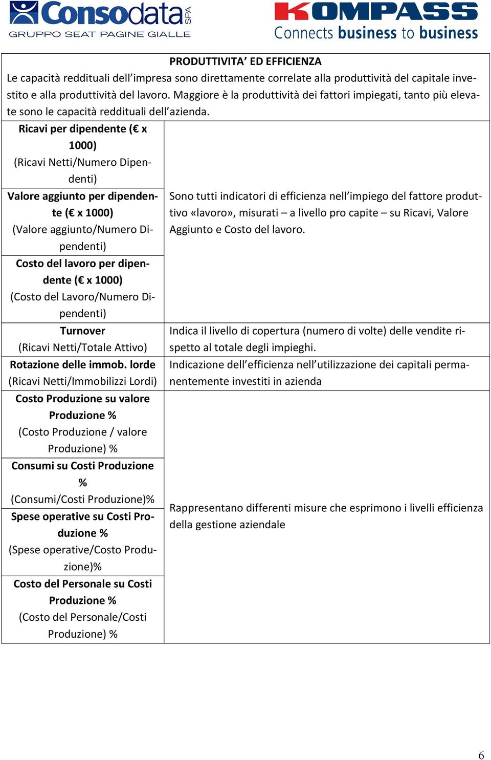 Ricavi per dipendente ( x 1000) (Ricavi Netti/Numero Dipendenti) Valore aggiunto per dipendente (Valore aggiunto/numero Dipendenti) Costo del lavoro per dipendente (Costo del Lavoro/Numero