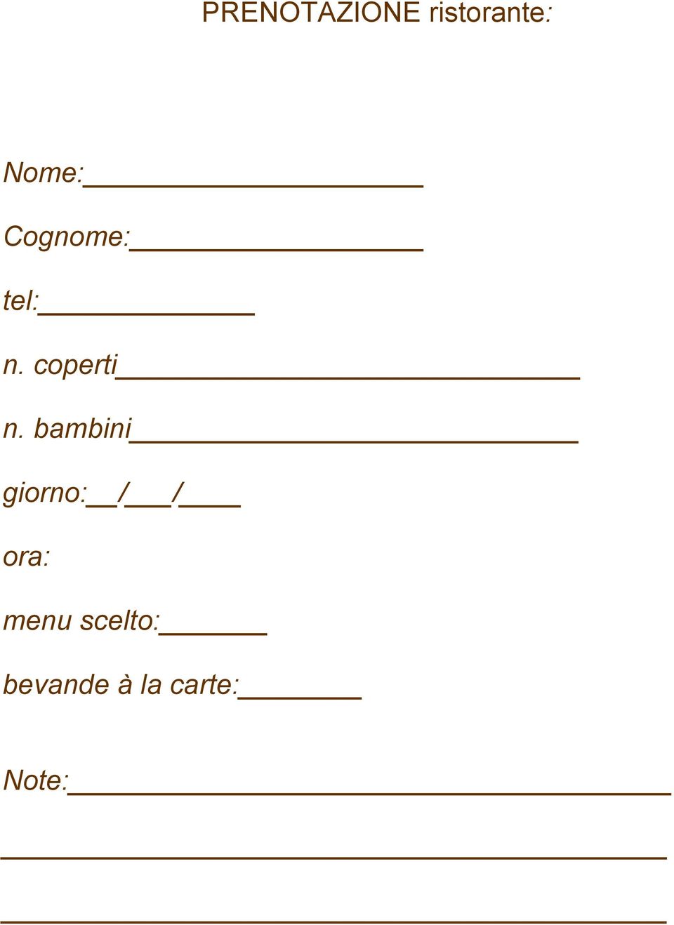 bambini giorno: / / ora: menu