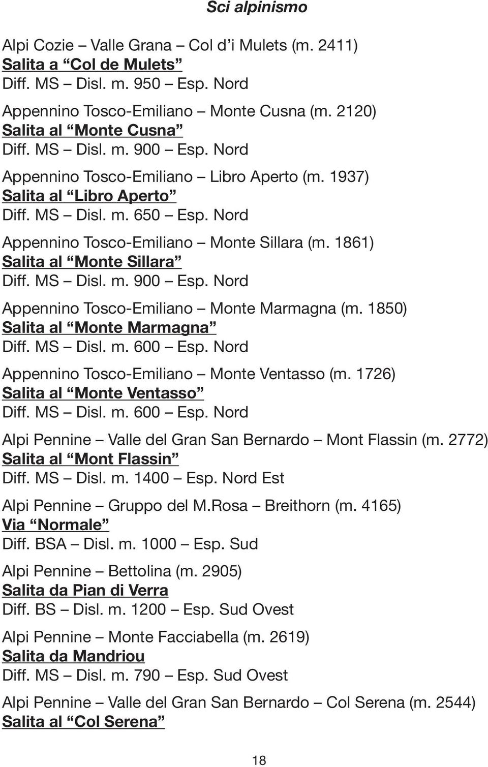 Nord Appennino Tosco-Emiliano Monte Marmagna (m. 1850) Salita al Monte Marmagna Diff. MS Disl. m. 600 Esp. Nord Appennino Tosco-Emiliano Monte Ventasso (m. 1726) Salita al Monte Ventasso Diff.