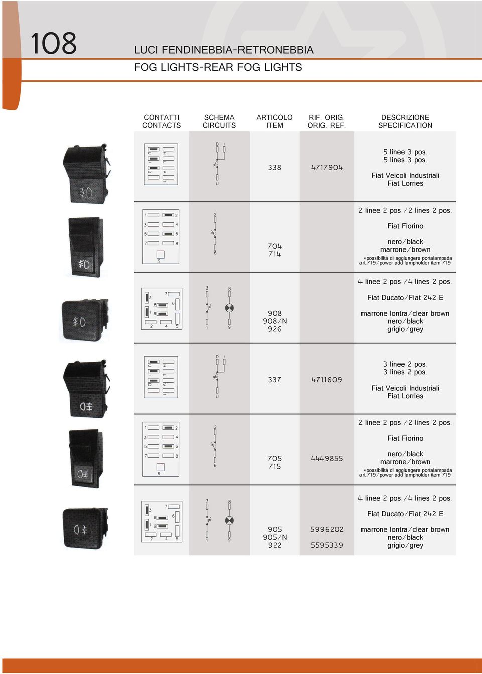 Fiat Ducato/Fiat 242 E 908 908/N 926 337 grigio/grey 4711609 3 linee 2 pos. 3 lines 2 pos. 2 linee 2 pos./2 lines 2 pos.