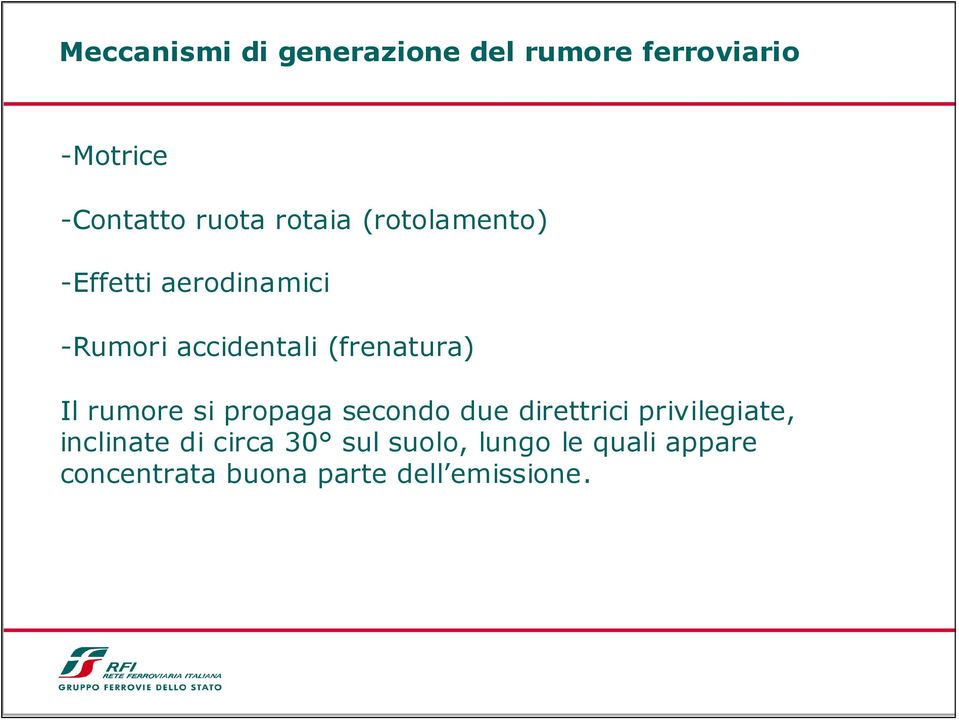 Il rumore si propaga secondo due direttrici privilegiate, inclinate di