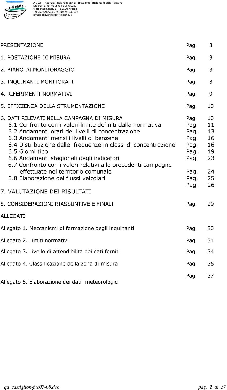 3 Andamenti mensili livelli di benzene Pag. 16 6.4 Distribuzione delle frequenze in classi di concentrazione Pag. 16 6.5 Giorni tipo Pag. 19 6.6 Andamenti stagionali degli indicatori Pag. 23 6.