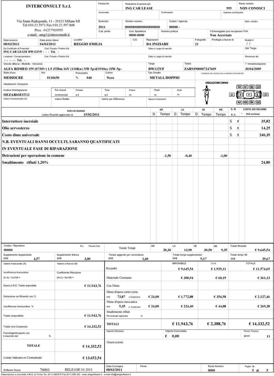 9 JTDm 16V (110Kw) SW p/d/1910cc (SW-p- DW122VF ZAR9397247609 30/04/2009 - Gia' Interruttore inerziale Olio servosterzo Costo dime universale Listino aggiornato al D. D. D. N.B.