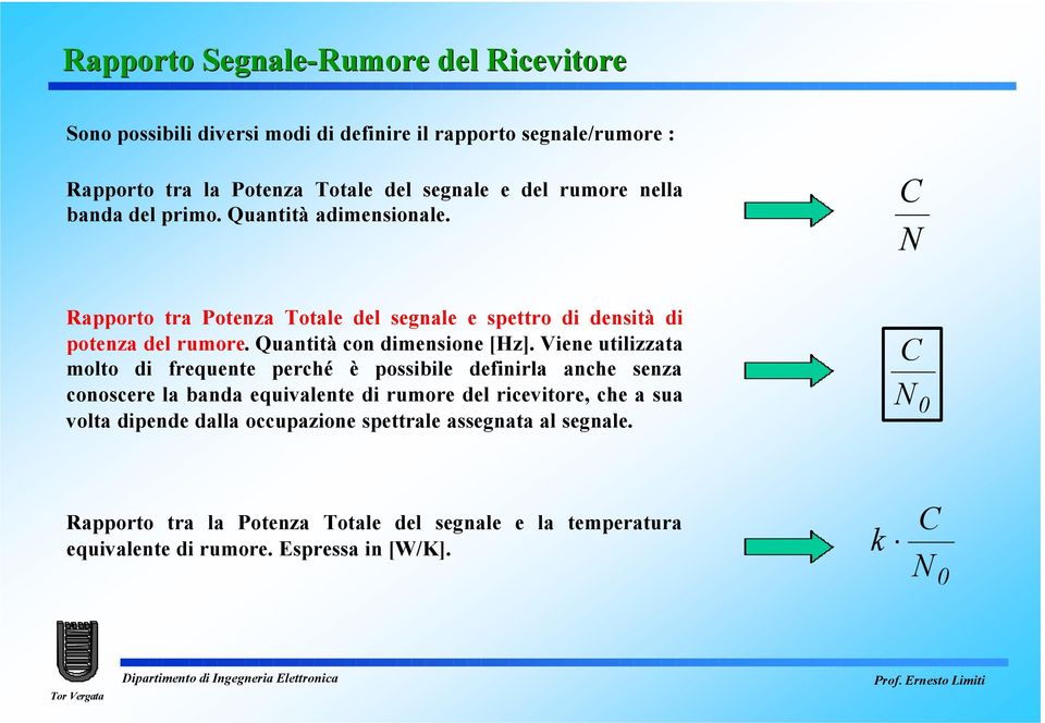 Viene utilizzata molto di frequente perché è possibile definirla anche senza conoscere la banda equivalente di rumore del ricevitore, che a sua volta dipende dalla