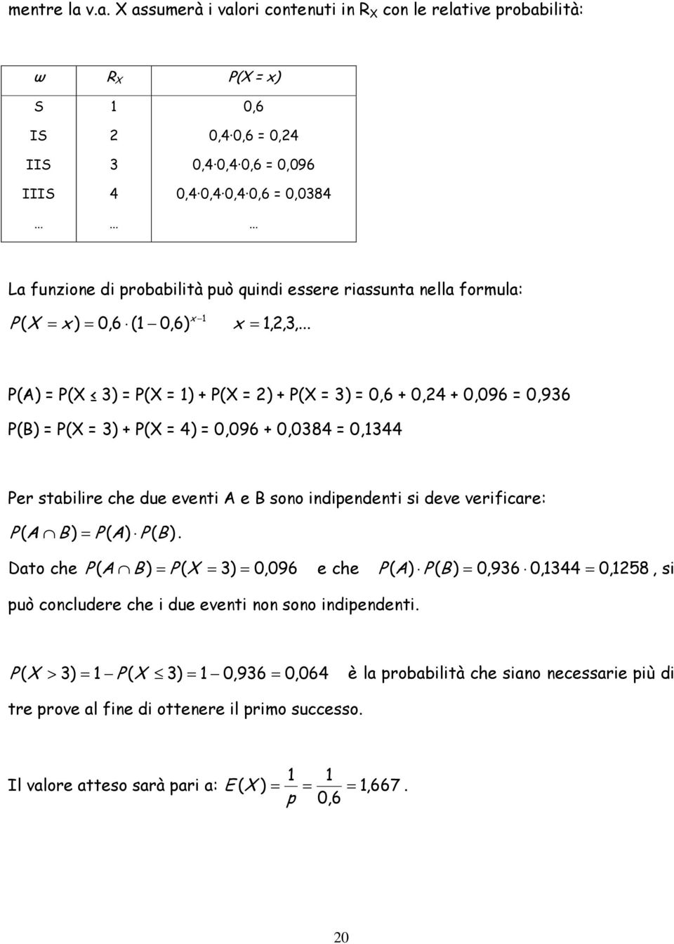 robabltà uò qund essere rassunta nella formula: P 0,6 0,6,,3,.