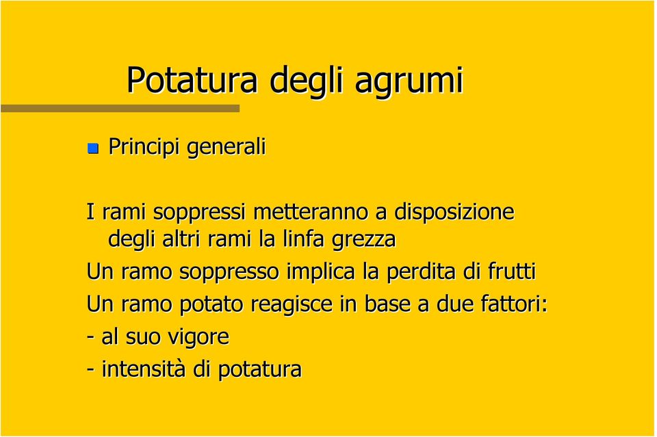 soppresso implica la perdita di frutti Un ramo potato