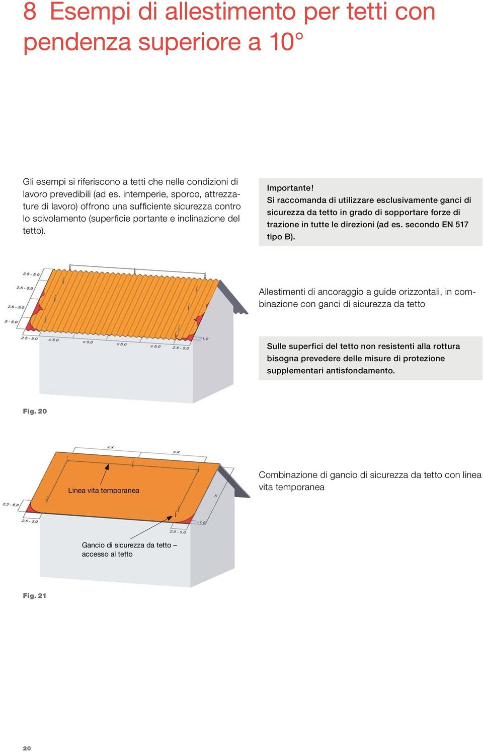 Si raccomanda di utilizzare esclusivamente ganci di sicurezza da tetto in grado di sopportare forze di trazione in tutte le direzioni (ad es. secondo EN 517 tipo B).