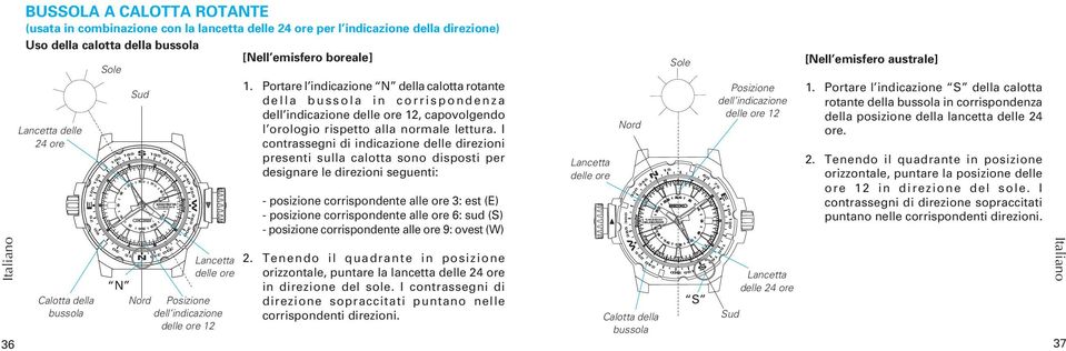 Portare l indicazione della calotta rotante della bussola in corrispondenza dell indicazione delle ore 1, capovolgendo l orologio rispetto alla normale lettura.