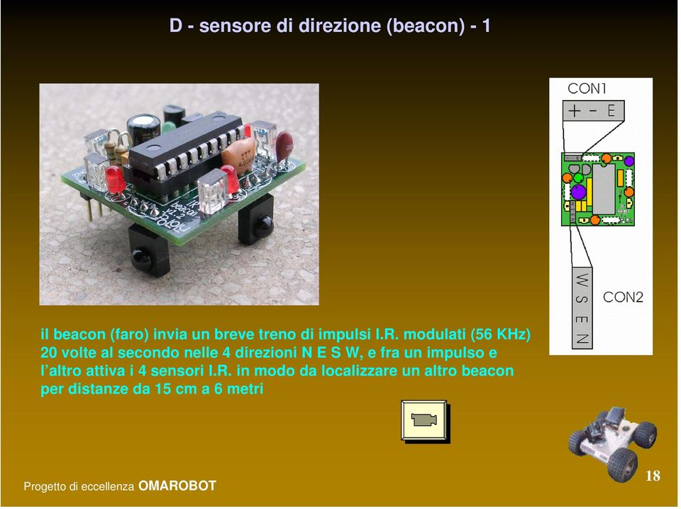 modulati (56 KHz) 20 volte al secondo nelle 4 direzioni N E S W, e fra