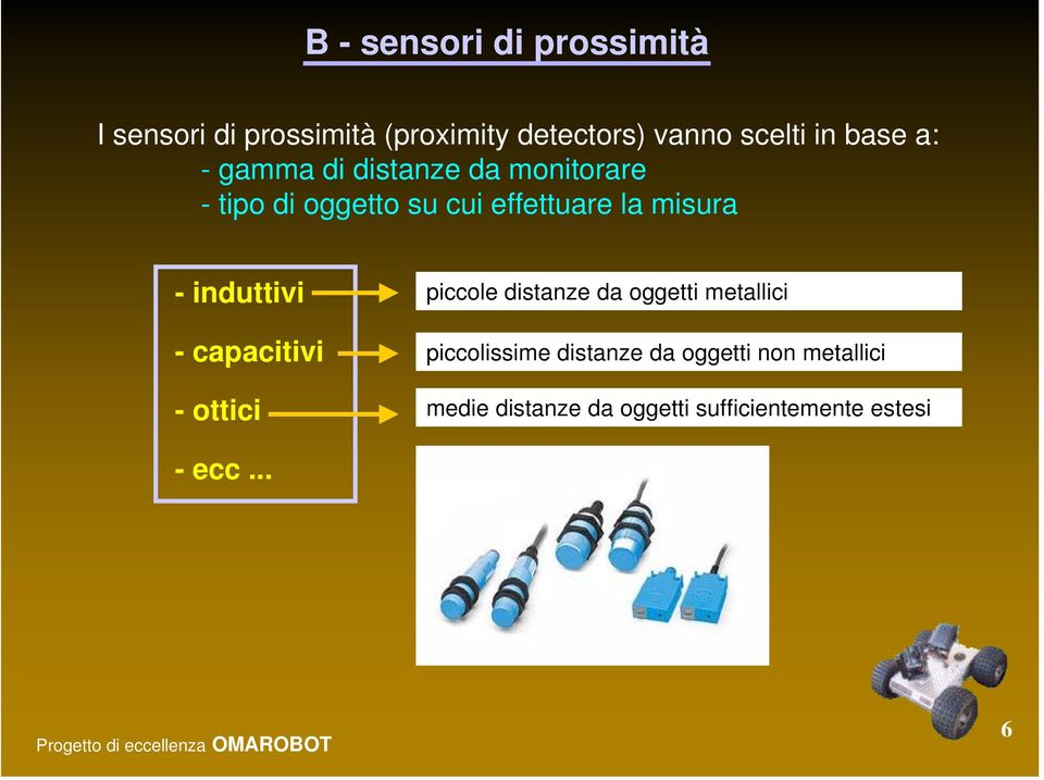 - induttivi - capacitivi - ottici piccole distanze da oggetti metallici piccolissime