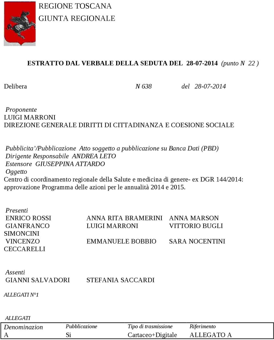 della Salute e medicina di genere- ex DGR 144/2014: approvazione Programma delle azioni per le annualità 2014 e 2015.