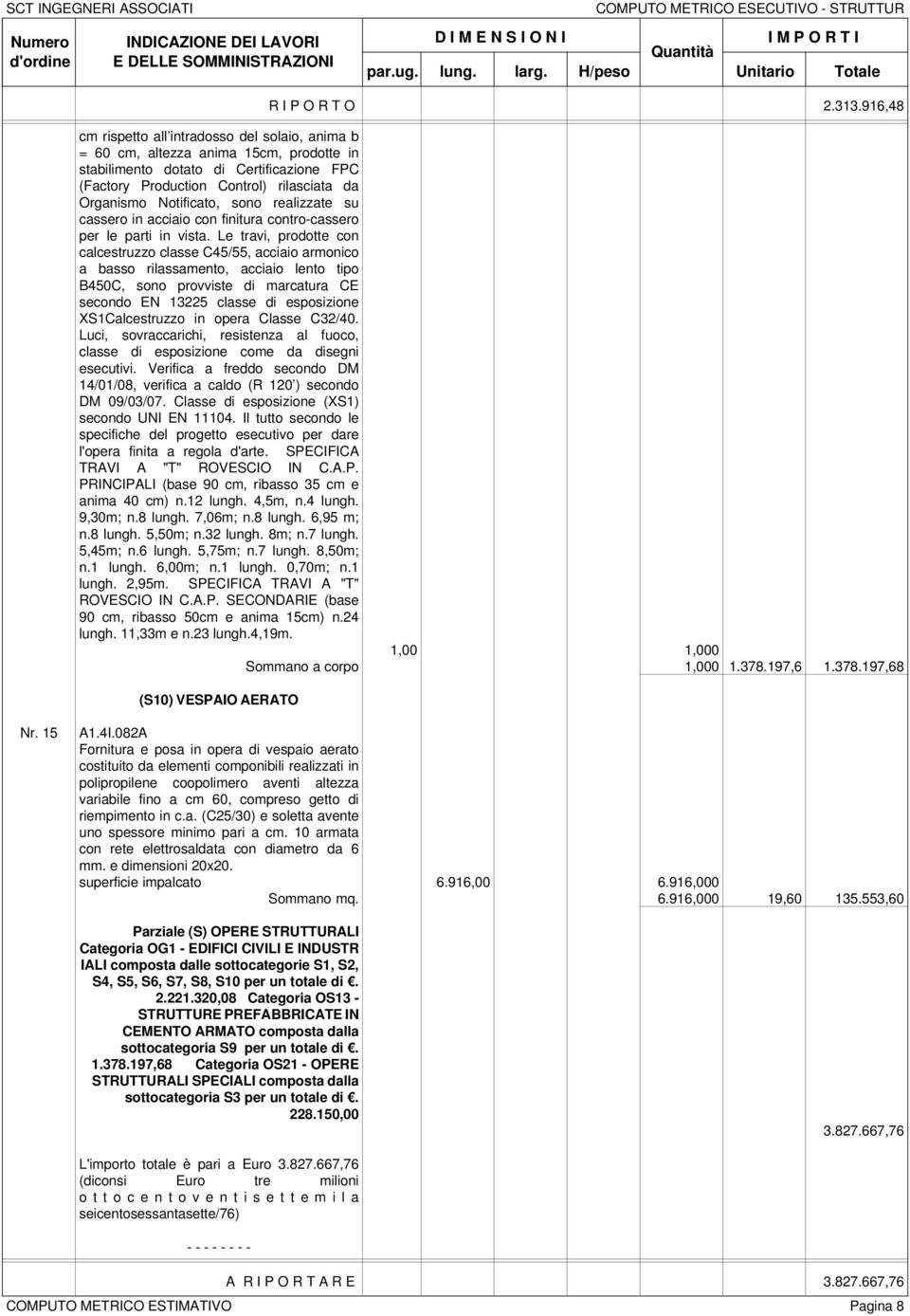 Le travi, prodotte con calcestruzzo classe C45/55, acciaio armonico a basso rilassamento, acciaio lento tipo B450C, sono provviste di marcatura CE secondo EN 13225 classe di esposizione