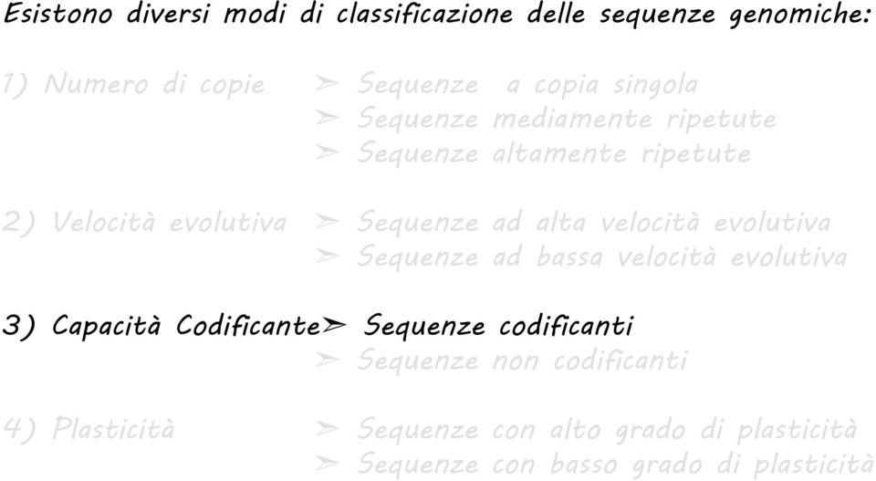 velocità evolutiva Sequenze ad bassa velocità evolutiva 3) Capacità Codificante Sequenze codificanti