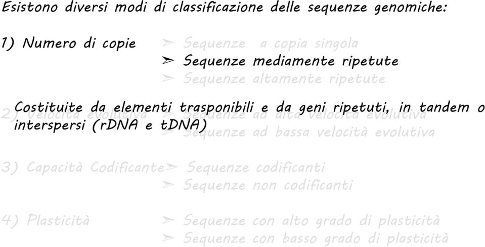 geni velocità ripetuti, evolutiva in tandem o interspersi (rdna e tdna) Sequenze ad bassa velocità evolutiva 3) Capacità