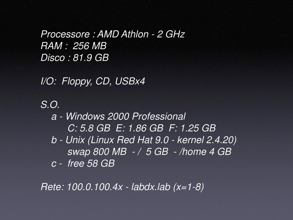 8 GB E: 1.86 GB F: 1.25 GB b - Unix (Linux Red Hat 9.0 - kernel 2.4.