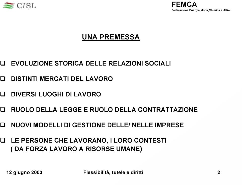 NUOVI MODELLI DI GESTIONE DELLE/ NELLE IMPRESE LE PERSONE CHE LAVORANO, I LORO