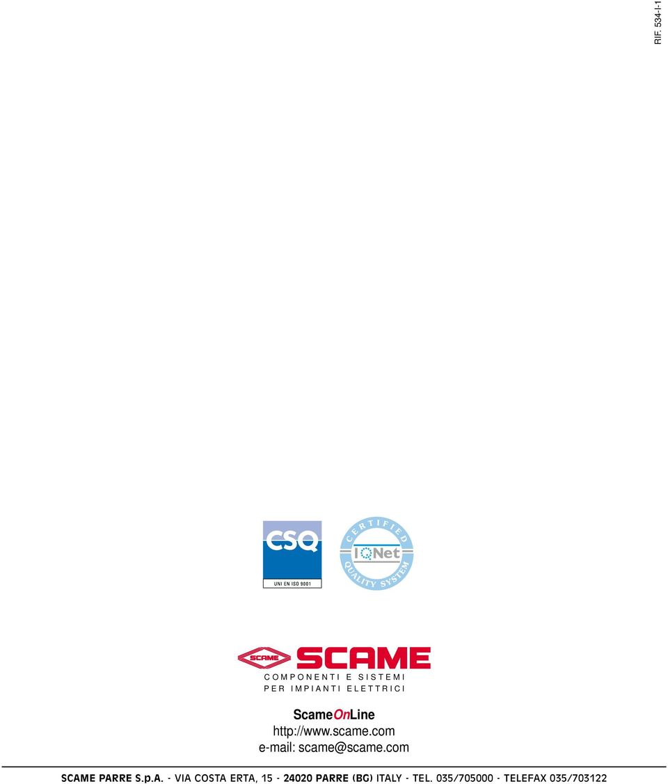 com e-mail: scame@scame.com SCAM