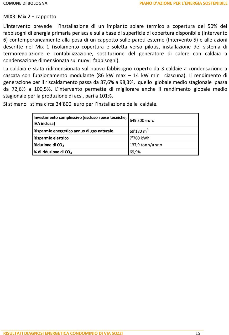 installazione del sistema di termoregolazione e contabilizzazione, sostituzione del generatore di calore con caldaia a condensazione dimensionata sui nuovi fabbisogni).