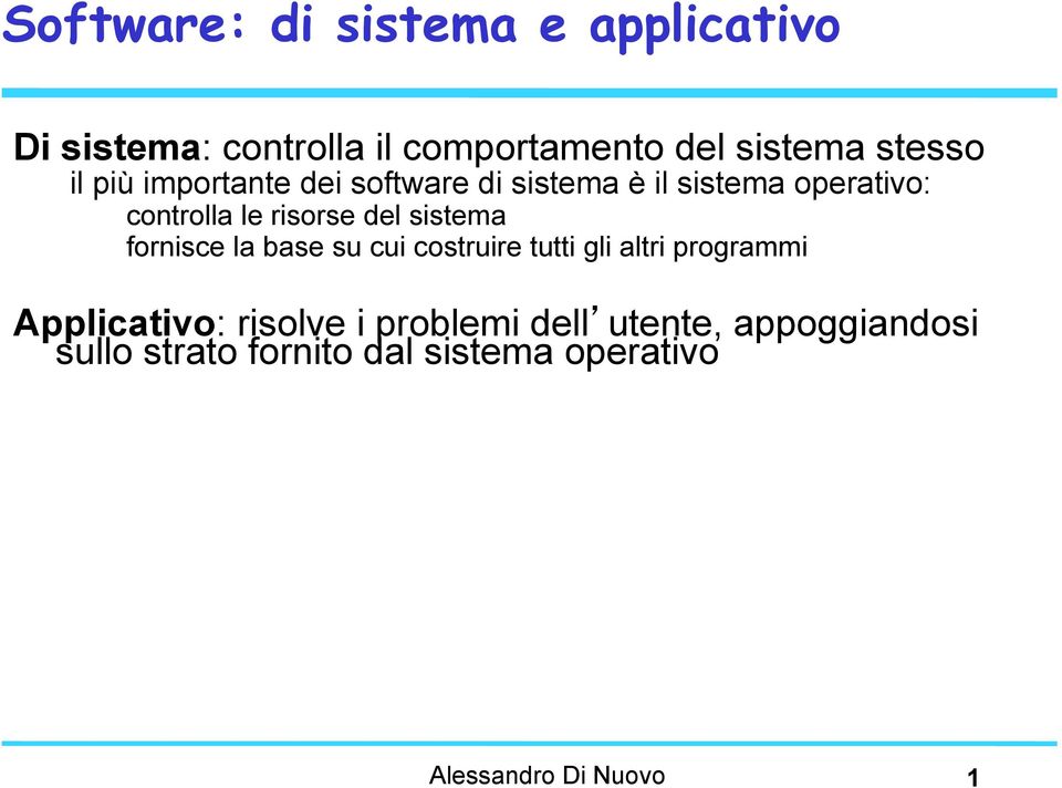 sistema fornisce la base su cui costruire tutti gli altri programmi Applicativo: risolve i