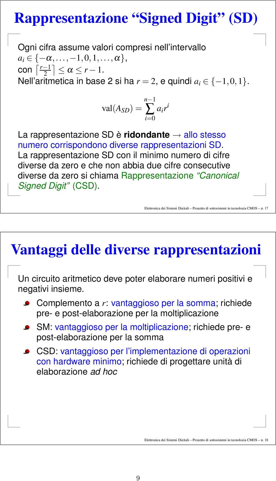 L rppresentzione SD on il minimo numero di ifre diverse d zero e he non i due ifre onseutive diverse d zero si him Rppresentzione Cnonil Signed Digit (CSD).